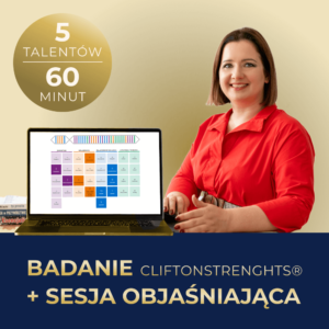 Grafika prezentująca produkt - Badanie 5 talentów Cliftonstrenght z sesją objaśniającą